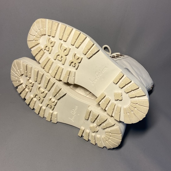 Sam Edelman Lue Ivory Chunky Block Heel Lace Up Ankle Combat Boots Size 10 - Picture 9 of 10